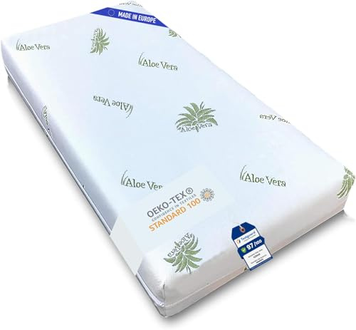 Kiby® Matratze für Kinderbett aus Aloe Vera, 140 x 70 x 12 cm (Zertifiziert nach Oeko-TEX® und CERTIPUR™), Matratze für Babybett, waschbar und abnehmbar