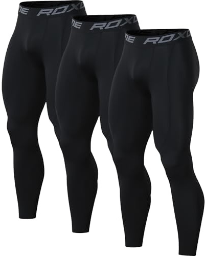 Roxdme 2 Pack Men's 3/4 One Leg Compression Capri Tights Pants Basketball Athletic Running, (Basic_3pack) Black/Black/Black, Medium