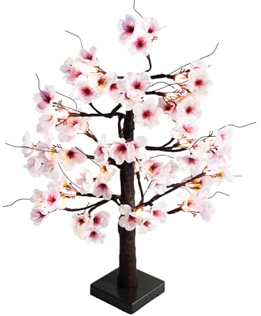 Uieke 24IN Lighted Cherry Blossom Tree 24 Warm White LED Tabletop Artifical Bonsai Tree with Timer Battery Operated for Wedding Party Spring Christmas Home Indoor Japanese Room Decor
