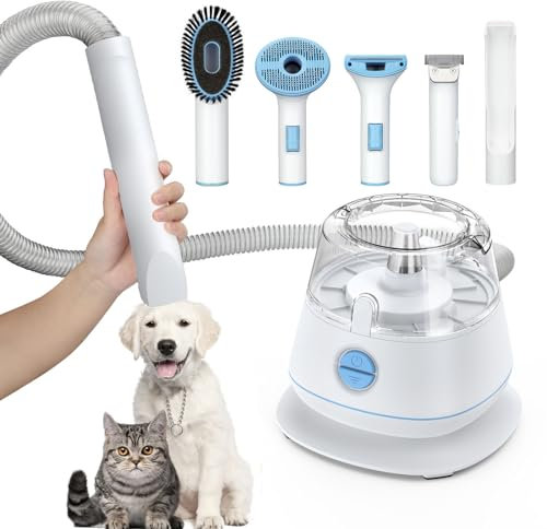 Pet Grooming Brush Set 5 in 1 Vakuum 99% Tierhaare Geräuscharm Nicht leicht zu blockieren, für Katzen und Hunde, mit insgesamt 5 Werkzeugen (Weiß)