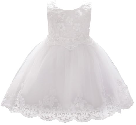 Lito Angels Baby Girls Lace Flower Girl Dress, White, Age 12-18 Months