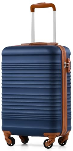 COOLIFE Kabinväska 55 x 35 x 20 cm för Ryanair flygbolag handbagage kabinbagage lätt med TSA-lås och 4 hjul 2 års garanti, Blå/brun, 55X35X20cm, Resväska vagn på handkabin bagage hårt skal reseväska