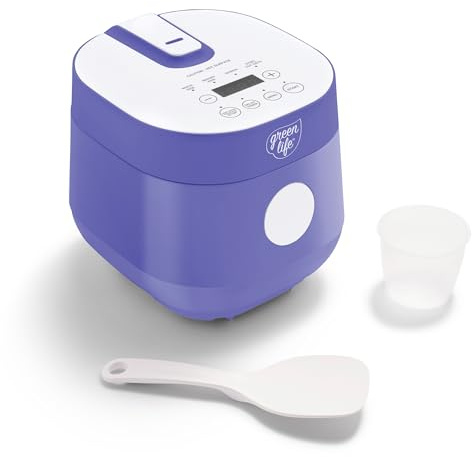 GreenLife - Digital Rice Cooker, 2 Uncooked Cups/4 Cups Cooked, Non-Stick Ceramic Non-PFAS, One-Touch Presets, Oatmeal, Quinoa, Brown Rice, Keep the