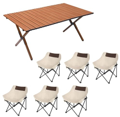 Tragbare Picknicktisch-Stühle-Sets Mit Zusammenklappbarem, Aufrollbarem Camping-Beistelltisch Aus Karbonstahl, Klappbare Campingstühle, Leichter, Faltbarer, Kompakter Tisch Für Strandgrills