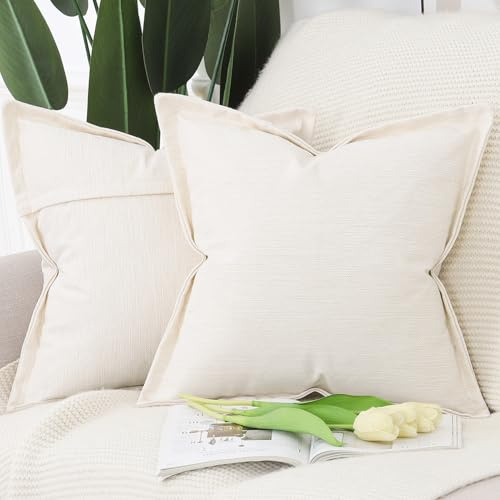 MADIZZ Set med 2 Ivory linnekuddfodral med bred kant, mjuka bohemiska dekorativa kuddfodral för sovrummet, modern kuddskal för soffa 60x60 cm