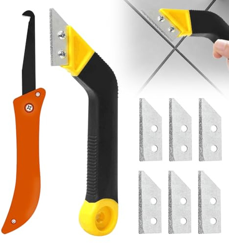 Rascador Juntas Azulejos Rasqueta Suelo -9 piezas limpiador de Juntas Suelo con 6 Cuchilla de Repuesto,limpia Juntas Baldosas,Rasquetas Raspador Limpieza para Baldosas de Baño de Cocina
