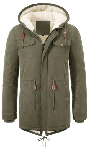 UMIPUBO Parka Abrigo Hombre Invierno Cremallera Chaqueta con Capuche Warm Forro Polar Parkas para Hombre Abrigo a Prueba de Viento(Verde,XXL)