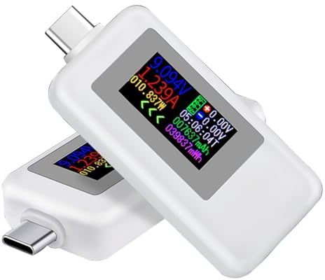 Fastsaw USB C Tester Power Meter, USB C Power Meter, USB C Power Meter, USB Current Meter, Power Meter, USB Tester, Voltage Meter, Working Time, Ammeter, Voltmeter, LED Display, Pack of 2