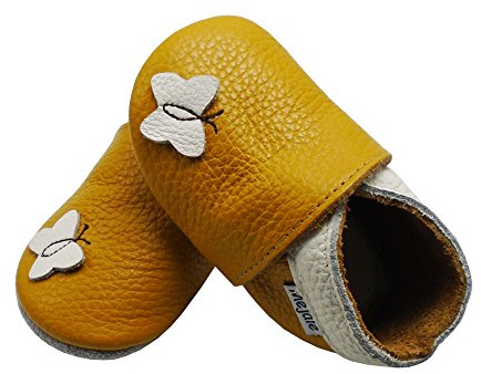 Mejale Krabbelschuhe Baby Echtleder, Lauflernschuhe mit Weicher Veloursledersohle, Atmungsaktive Barfußschuhe für Erste Schritte, Jungen Mädchen