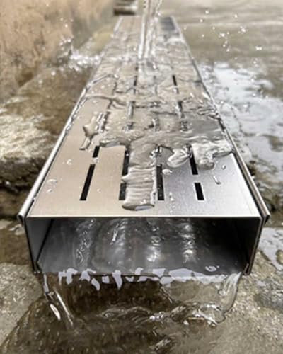 ZIMGOD Entwässerungsrinne 304 Edelstahl Rinnen-Abflussgitter, Sturmgraben-Abflusssystem für Außenauffahrten, Terrassen-Wasserablauf-Abdeckungsset, Regenwassersieb-Dachrinnen(15x8cm (5 7/8 x 3 1/8))