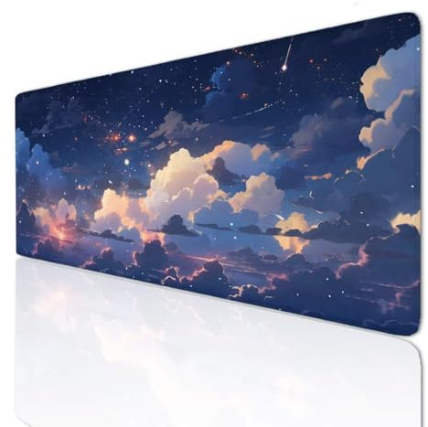 Tapis de Souris XXL Gamer 90x60x0.4cmTapis Souris Cloud Tapis Gaming Grand Tapis de Bureau Base en Caoutchouc Antidérapante, sous Main Bureau à Bords Cousus pour Gamer, Ordinateur, PC, Bureau 3-184