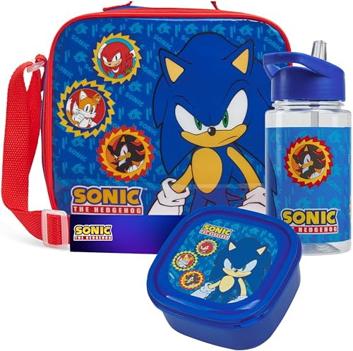 Get Trend Sonic The Hedgehog lunchväska set för barn 3 st med mellanmål lunchlåda, BPA-fri 400 ml vattenflaska isolerad väska resa picknick barnkammare skolmaterial (Sonic)