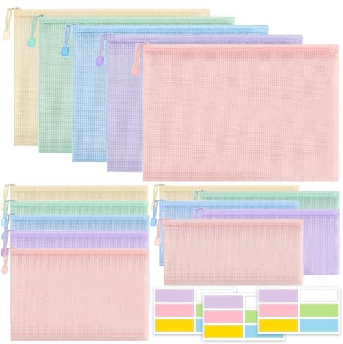 15 Stück Dokumententasche mit Reißverschluss A4 A5 A6, Mesh Dokumententaschen, Zip Tasche für Dokumente, Zip Document Case, Reißverschlussbeutel Transparent für Dokumente, Quittung, Schreibwaren