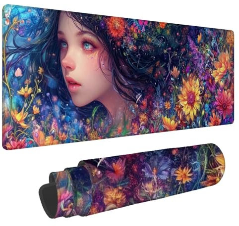 Alfombrilla Raton Dibujos Animados Alfombrilla Ratón XXL 1600x800x3mm Mouse Pad Chica, Bordes Cosidos Impermeable Desk Mat Mousepad Gaming, Mejora la precisión y la Velocidad for Ratón y Teclado N-412