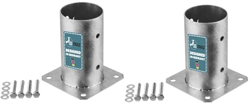 SOTOOLS 2 x Bodenhülse für Ø 80 mm Rundpfosten feuerverzinkt Pfosten Bodenhülse Zaunträger Hülse Bodenplatte Pfostenträger aufschrauben Anker