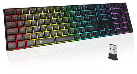 2.4G Wireless Keyboard Backlit, UK QWERTY Layout Quiet Keys - Computer Rechargeable Ergonomic Low profile Keyboard, Silent Keys Full Size Compatible for Windows, Laptop, PC, Gaming, PS5 - Black