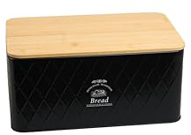MOON KITCHEN HOME Brotkasten - Rustic Breadvault Black, aus Metall mit Deckel aus FSC® Bambus, schöne & rustikale Brotbox mit nachhaltigem Holzdeckel, 28 x 18 x 13 cm