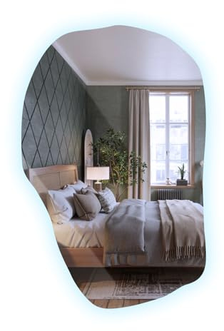 Tulup Miroir Asymétrique 100x65 cm avec Éclairage Lumières LED Forme Organique Irrégulière sans Cadre Design Moderne Lumière Froide pour Salon Chambre Salle de Bain Vestiaire Éclairage Indirect