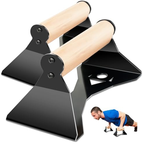 Rolitwils Parallettes Push Up Handles - Heavy Duty Steel Frame with Ergonomic Beech Wood Grips, Calisthenics Equipment for Strength Training, Anti-Slip Push Up Bars for Home Gym (250kg Capacity)