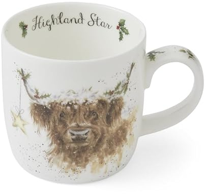 Royal Worcester Wrendale Deigns Highland Star 0,3 liter keramisk julmugg med Highland Cow motiv