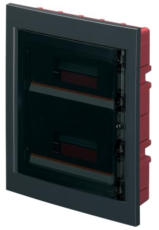 Quadro elettrico IP40, montaggio ad incasso, 24 moduli (2x12), 320x388x80mm, cornice nera, Centralino con portello trasparente fume', scatola di distribuzione per installazioni elettriche
