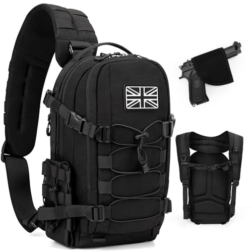 Jueachy Taktische Sling Bag Herren: 12L Schultertasche Herren Klein Militär Brusttasche Umhängetasche Crossbody Bag Schwarz für Outdoor Sport Reisen - Tactical Bag mit Täglichem Tragearbeit