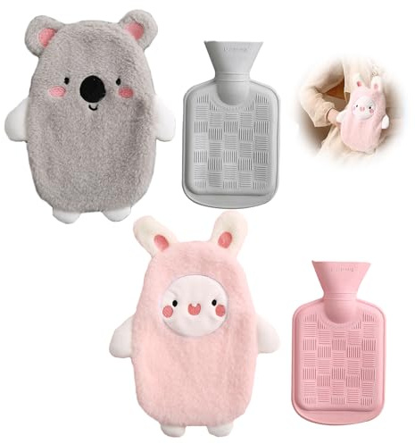 2 Stück wärmflasche mit bezug 350ml mini wärmflasche Kann Zur Linderung Von Bauch Taillen Und Beinschmerzen Verwendet Werden Weich Und Warm Ein Geschenk Für Die Familie Grau Und Rosa
