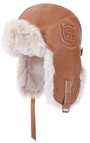 Jesustree Winter Fliegermütze, Unisex Warme Russische Mütze mit Ohrenklappen, PU Winddicht Hut Trappermütze für Snowboarden Skaten Radfahren Outdoor (Braun)