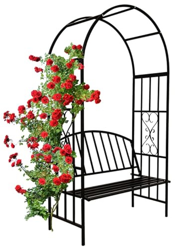 Metal Garden Arch with Bench for 2 82.7x45x20.5 Arbor for Climbing Plants Outdoor Decorative Pergola for Lawn & Backyard Perfect Garden Seat & Trellis