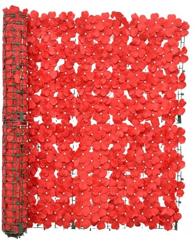 Künstlicher Efeu-Sichtschutzzaun, Terrassenteiler, 99 x 200 cm, dekorative Sichtschutzlösung für Balkon und Garten, einfach zu installieren, Zaunrolle, Rot