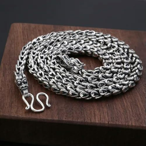 Collar de Cadena con Escala de de Zorra y Cabeza de dragón, Plata auténtica S925, 6mm