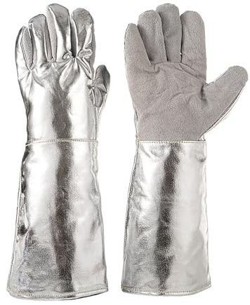 Metal Casting Safety Work Gloves, 15 Aluminized Kevlar Gloves, 1000°C High Temperature Resistant Gloves for Women Cooking and Grill