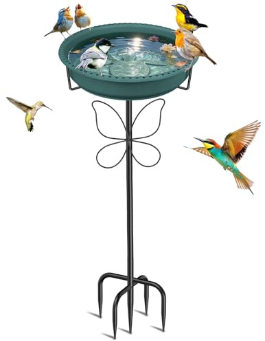 Vogeltränke Stehend mit Abnehmbare Vogelwanne im Freien, Rostdichte Vogelbecken Schüssel Wassertränke für Vögel, Vogelbäder Futterschale für im Freien Garten Patio Garten Rasen Dekor (Grün)