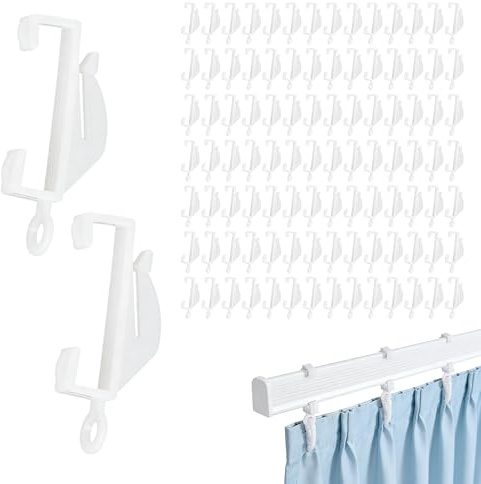100 ganci per tende in plastica, colore bianco, ganci scorrevoli per binari per finestre, docce e porte
