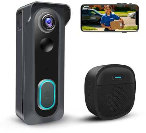 2026 Video Doorbell Wireless with Chime, 2K HD Smart Door Bells Camera, PIR Motion Detection, 2-Way Audio, Night Vision, 2.4G WiFi, IP66, Battery Powered,Work with Alexa,Support SD Card/Cloud