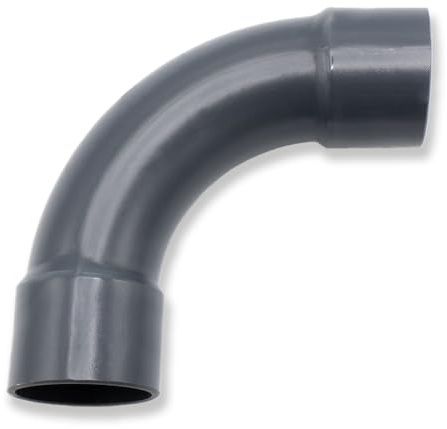 Baumaxxe PVC Bogen 50mm - Klebefitting Rohrbogen für Pool - bm277 | 1 1/2 Zoll PVC Fitting, 2x Klebemuffe und Anschlagfuge, zum Verkleben mit PVC Rohr 50mm, Pool Zubehör für Poolverohrung 50mm