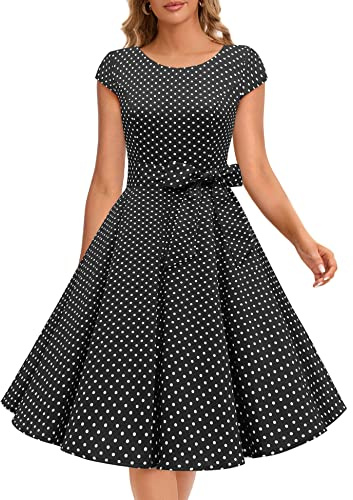 Dressystar Damer vintage 50-talet ärmar prickig enfärgad rockabilly swing klänningar