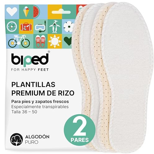 biped Lot de 2 paires de semelles pieds nus - Semelles en tissu éponge 100 % coton et rembourrage en latex doux - Semelles de chaussures contre les odeurs et les bactéries z1016 (41)
