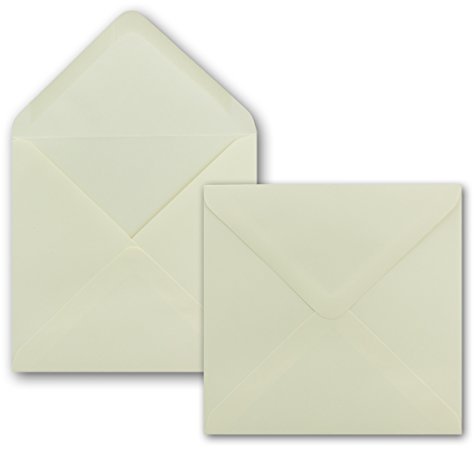 100 fyrkantiga kuvert 15 x 15 cm champagne – 100 g/m² – Våtstängning med spetsig flik – för mycket speciella tillfällen