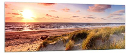 ARTTOR Glasbild 140x50cm Wandbild Glasdruck Landschaften Maritim - 3540 | Meer Strand Düne Panorama Groß XXL Modern Dekoration Wohnzimmer Schlafzimmer Küche Wanddeko Kunstdruck Art Wall Decor ARTTOR