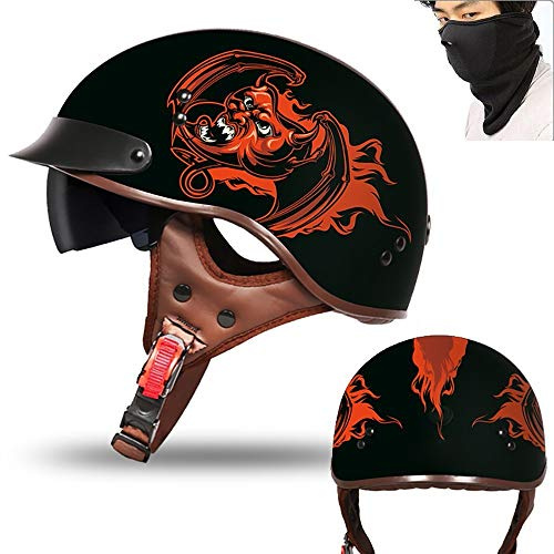MTTKTTBD Motorrad Halbhelme Brain-Cap · Halbschale Motorrad-Helm Jet-Helm Roller-Helm Scooter-Helm Mofa-Helm Retro Harley Motorrad Half Helm mit Built-in Visier für Cruiser Chopper Biker