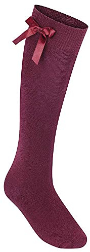 Urban Trends 3/6 Pairs Girls Knee High School Socks, Cotton Socks with Fluffy Ribbon Bows, Uniform Long Socks Back to School Uniform Party Wear, Black, Grey, Navy, White