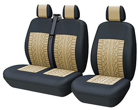 TOYOUN Housses de sieges universelles, Housse Couverture Couvre Sieges pour Camion Camionnette Van Bus pour conducteur et Passager 2 + 1, Housses de siège Avant Simple et Double,Impression 3D, Beige