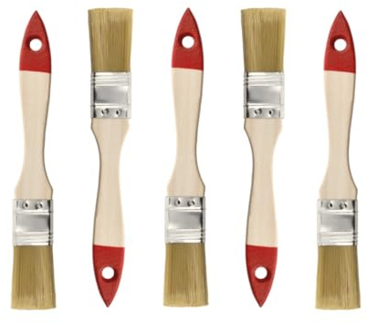 M7 Lot de 5 Pinceaux Plats 1″ (env. 25 mm) Série 30 – Pinceaux à Vernis avec Poils Synthétiques Clairs – Manche en Bois Naturel – Virole en Acier