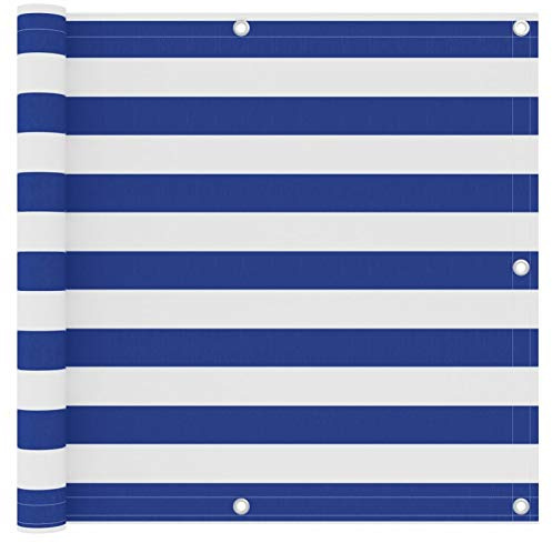Festnight Balkon Sichtschutz Balkonsichtschutz Balkonabdeckung Balkonbespannung Sonnenschutz Garten Balkonverkleidung wasserdicht Weiß und Blau 90x300 cm Oxford-Gewebe