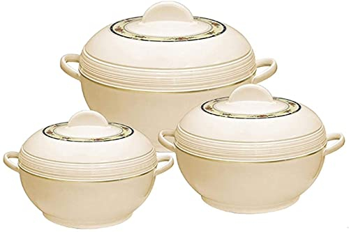 Tmvel Ambiente Speisenwärmer Hot Pot Set aus isolierten Kasserollen 1,2 1,6 und 2,5 Liter (Beige)