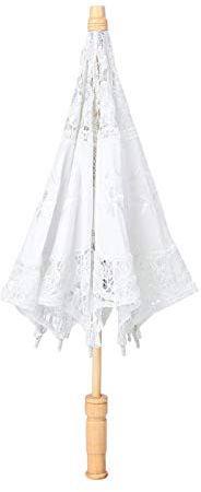 Alvinlite Vintage Hochzeit Brautschirm Mini Handgemachte Spitze Bestickte Regenschirm Fotografie Spitze Sonnenschirm für Braut Hochzeitsgeschenk Foto Requisiten Kindergeschenk(Weiß)