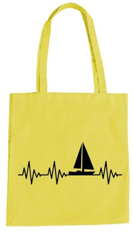 Herzschlag Segelboot Baumwolltasche - Ekg Segelyacht Boot Schiff Hafen Wasser Gelb