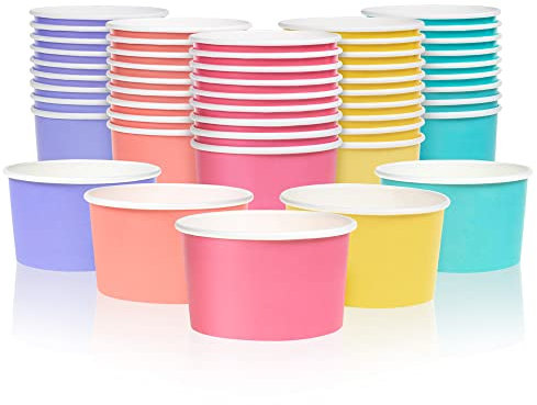 MATICAN Paper Ice Cream Cups, 50-Pack 5.5-oz Disposable Dessert Bowls for Hot and Cold, 5.5-ounce, 5 Pastel Colors