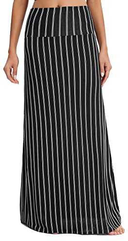 EXCHIC Dam sommar strand boho lång kjol stretchig hög midja maxikjol, 15, M